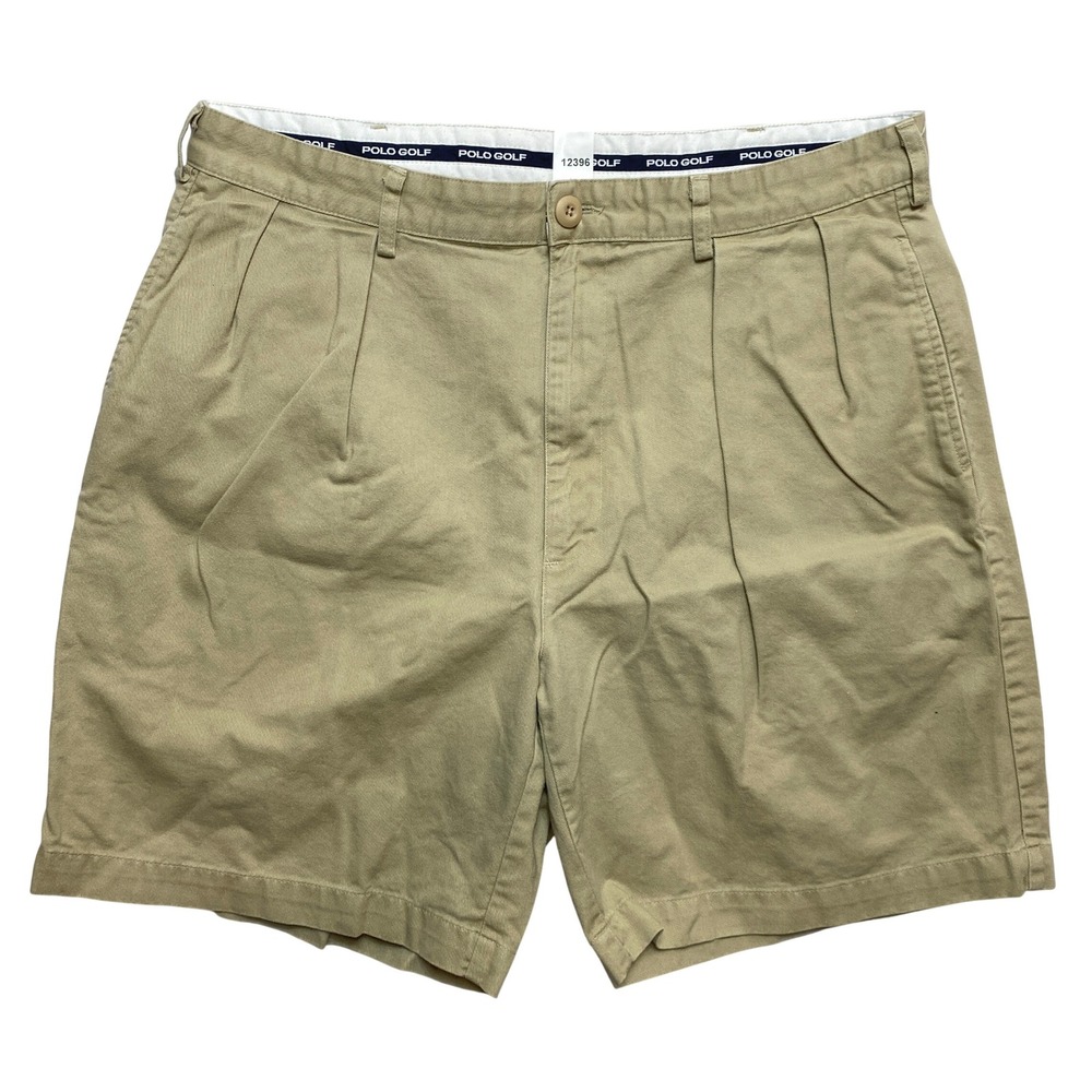 Polo Golf Shorts Mens 38 Tan 985819863BAR Pleated Cotton Twill Made in USA